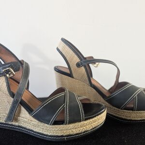 Clarks Black and Tan Wedge Sandals